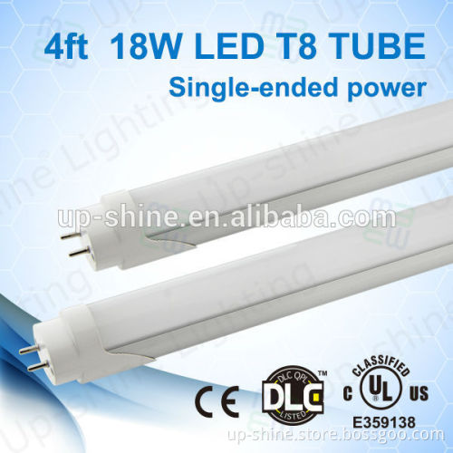 high lumen UL DLC 4ft 18w ul dlc listed led tube t8 with 5 years warranty 100-277v